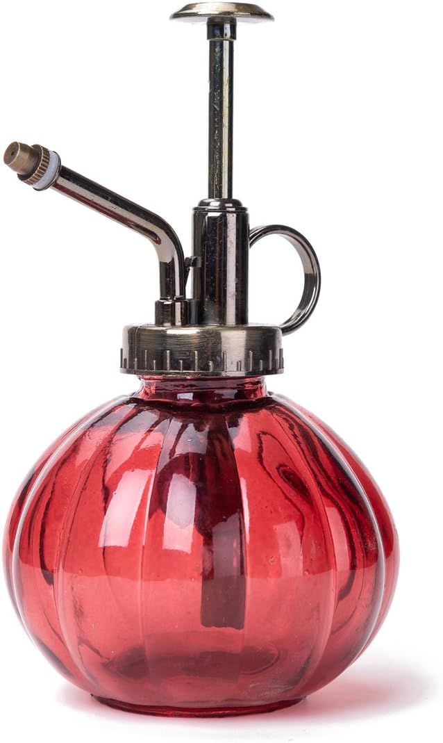 THY COLLECTIBLES Flower Water Spray Bottle Can Pot Plant Mister | Vintage Pumpkin Style Decorative Glass Plant Atomizer Watering Can Pot with Pump for Terrariums Flowers Potted Plants (Red)