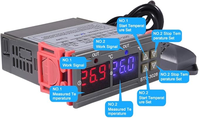 STC-3028 DC 12V Digital Display Thermostat Temperature Controller Adjustable Thermostat Controller with SHT20 Waterproof Sensor