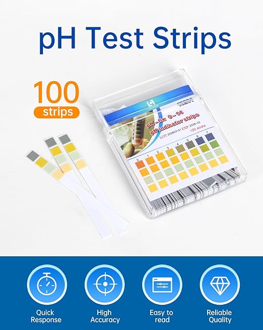 LOHAND pH Test Strips, 100 Strips, Fast&Convenient, 0-14 Universal pH Paper for Drinking Water/Liquid Testing/Urine/Pool/Soil Liquid/Brewing/Laboratory