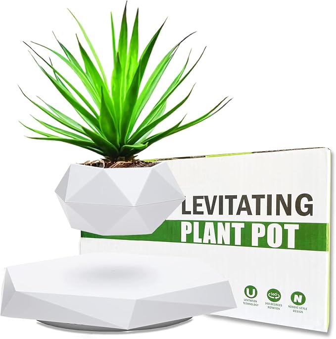 Levitating Plant Pot, Floating Plant Pot for Air Bonsai Planter, Magnetic Levitating Flower Pot Planter for Office Home Decoration, Ideal Home Gift for Halloween Thanksgiving Christmas (White)
