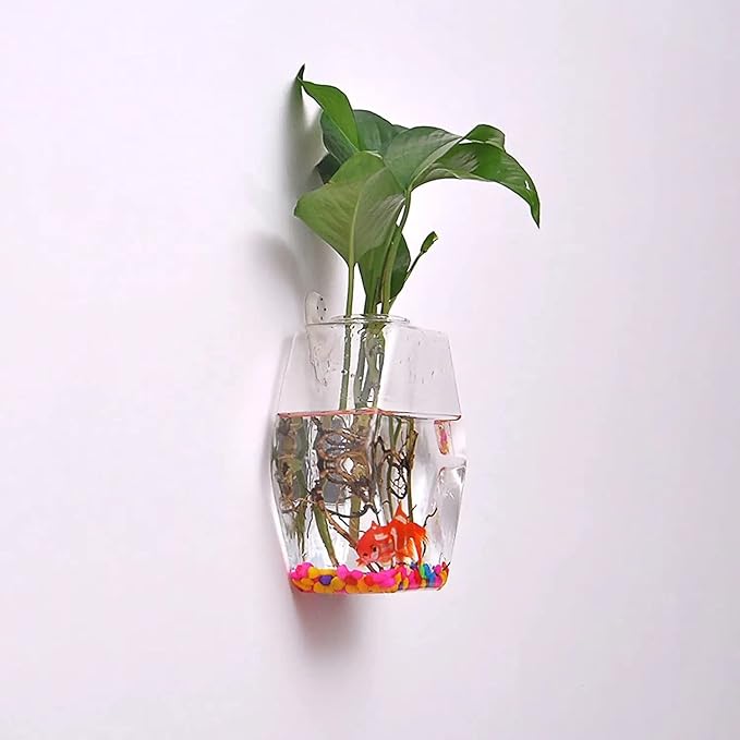 4 Pack Hanging Wall Mounted Glass Fish Bowl, Hexagonal Clear Betta Tank Fish Bubble Flower Pot Vase, Wall Hanging Terrarium Plant Propagation Stations for Hydroponics Plants Home Decor