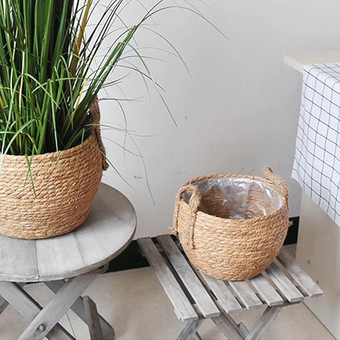 YZZY Woven Seagrass Basket for Storage Plant Pot Basket, Rattan Planter Indoor Baskets, Home Decor Plant Container (A, L-11.4 Inches)