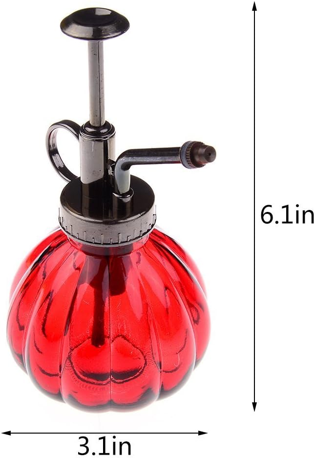 THY COLLECTIBLES Flower Water Spray Bottle Can Pot Plant Mister | Vintage Pumpkin Style Decorative Glass Plant Atomizer Watering Can Pot with Pump for Terrariums Flowers Potted Plants (Red)