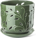 EFISPSS Orchid Pots with Holes, 7 Inch Orchid Pots with Drainage Holes and Tray, Indoor or Outdoor Large Pot for Orchid Care,Durable for Repotting or New Plants - Green