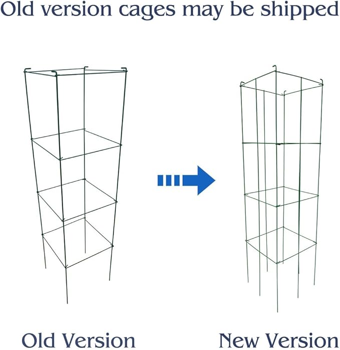 MTB Green Square Folding Tomato Cage Plant Support Tower 12 inch by 46 inch, Pack of 5 Sets
