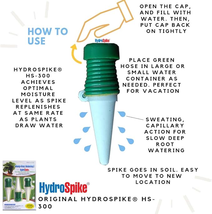 HS-300 (3-Pack) Worry-Free Automatic Plant Watering Devices Kit. Self Auto Waterer Spikes, Bulbs, Stakes Irrigation System for Indoor House Plants, Vacation. No Glass Globe Bottle, Jug, Can