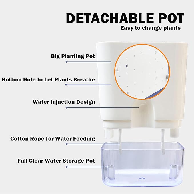 Planterhoma Self Watering Plant Pots for Indoor Plants 5.5 inch, 3 Packs Square Self-Watering Planters with Drainage Hole, White African Violet Pots for Devil's Ivy, Spider Plant, Orchid, Herb