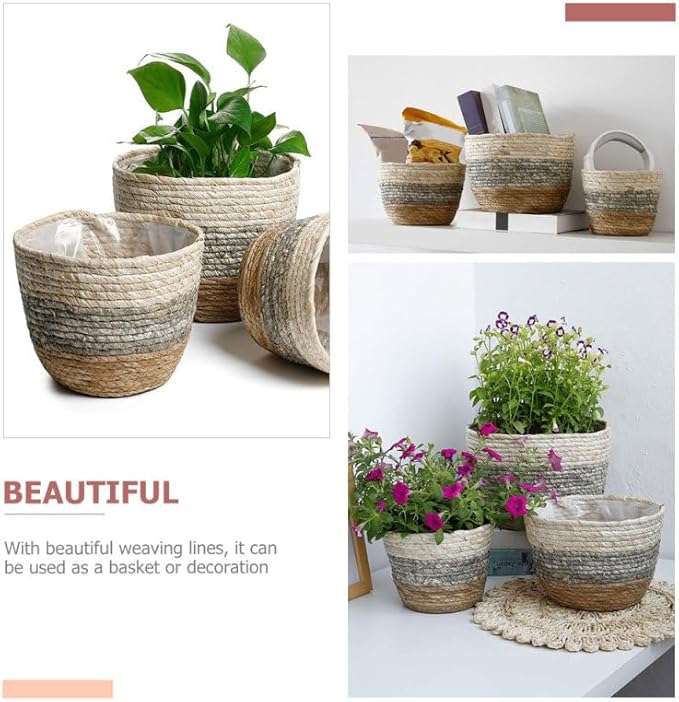 2pcs Woven Flower Baskets Decorative Planters for Use for Desktop Balcony Decoration