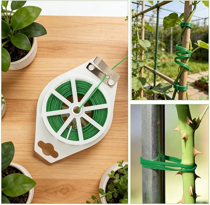 Plant Ties 492 Feet Green Garden Twist Ties with Built-in Cutter Plant Garden Twine Wire for Gardening Climbing Plants Support Indoor Outdoor Office Home Cable Organization Rustproof Flexible Reusable