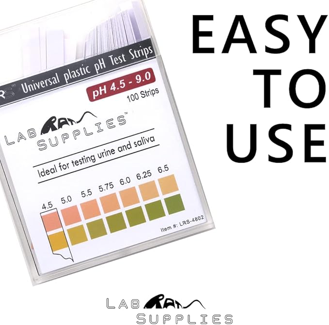 Plastic pH Test Strips, Universal Application (pH 4.5-9.0), 100 Strips | for Urine, Saliva, Aquariums, etc.