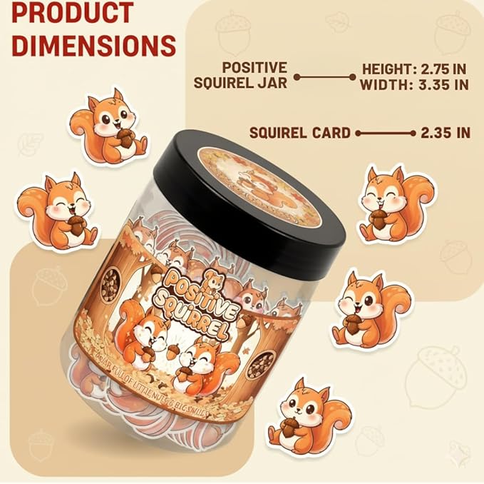 Positive Squirrel Jar with 60 Daily Affirmation Cards, Funny Emotional Support Christmas Gift, Cute Squirrel Christmas Decor for Home or Office, Holiday Gifts for Women Men and Coworkers