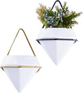 CeraScape Indoor Wall Hanging Planter, 2 Pot Set, Modern Geometric Diamond Display for Succulent, Air, Faux Plants, Boho Home and Office Decor, Gold and Black Frames (White)