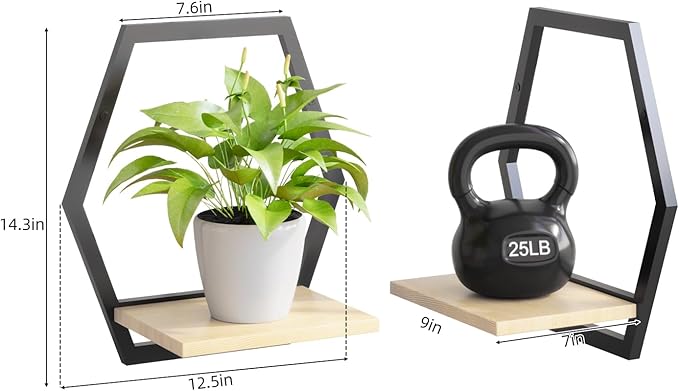 3 Pack Solid Wood & Heavy Duty Metal Wall Plant Stands,9 inch Natural Wood Shelf, Boho Arch Hanging Planter for Indoor 25 LB Load for Plants Black