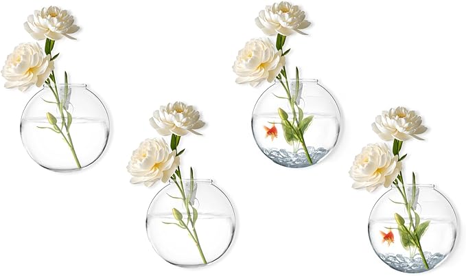 Wall Vases, Wall Hanging Planter Propagation Station, Glass Walls Vase for Flower Propagating Hydroponics Plants, Home Office Decor Present (4 Pcs)