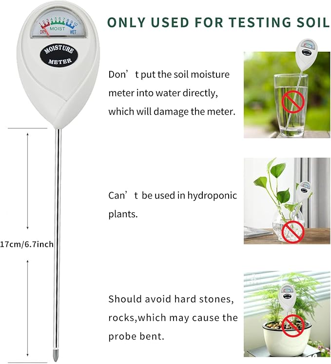 Censinda Soil Moisture Meter, Soil Moisture Monitor for House Plants, Soil Hygrometer Moisture Sensor for Indoor & Outdoor, Garden, Farm, Lawn Plant Care, No Battery Needed(White)