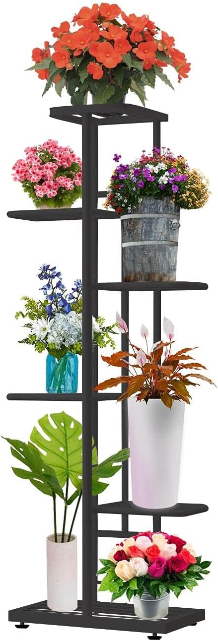 MTB Garden 6 Tier Metal Plant Stand for Indoor Outdoor Flower Pot Display Planter Shelf, Charcoal Grey