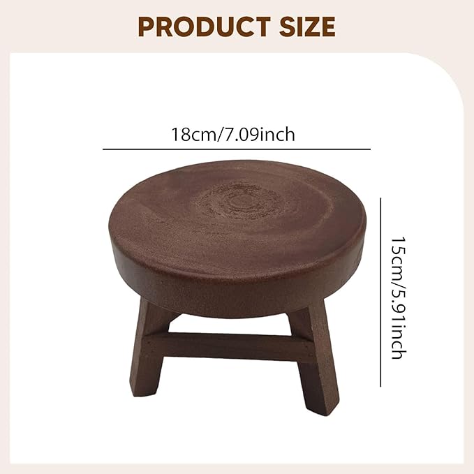 MYCENSE Wooden Stool Plant Stand for Indoor & Outdoor, Sturdy Flower Pot Stands Plants Shelf Potted Rack, Round Footstool, Decoration Racks for Home Office Garden Patio, B Brown 18x15cm