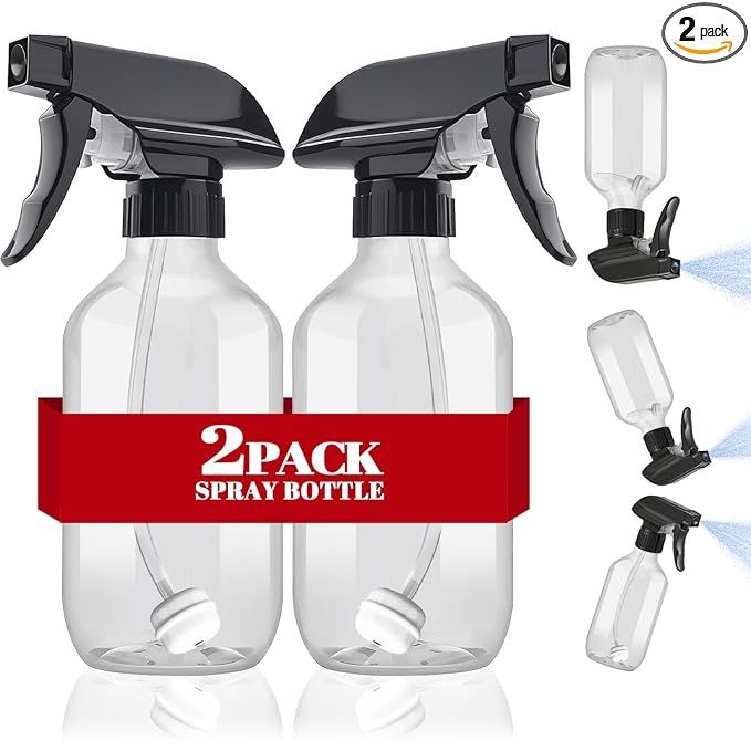 AMORIX Plastic Spray Bottles 2 Pack 360° Water Spray Bottle for Cleaning 10 oz/300 ml Upside Down Spray Bottle Small Mister Squirt Bottle with Adjustable Nozzle for Hair, Cooking, Plant, Pet