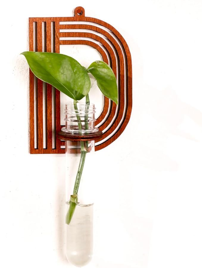 Wood Letter Wall Propagation Station Lightweight Decorative Plant Holder for Small Cuttings Letter D Removable Adhesive Wall Decor for Bedroom, Nursery, Office