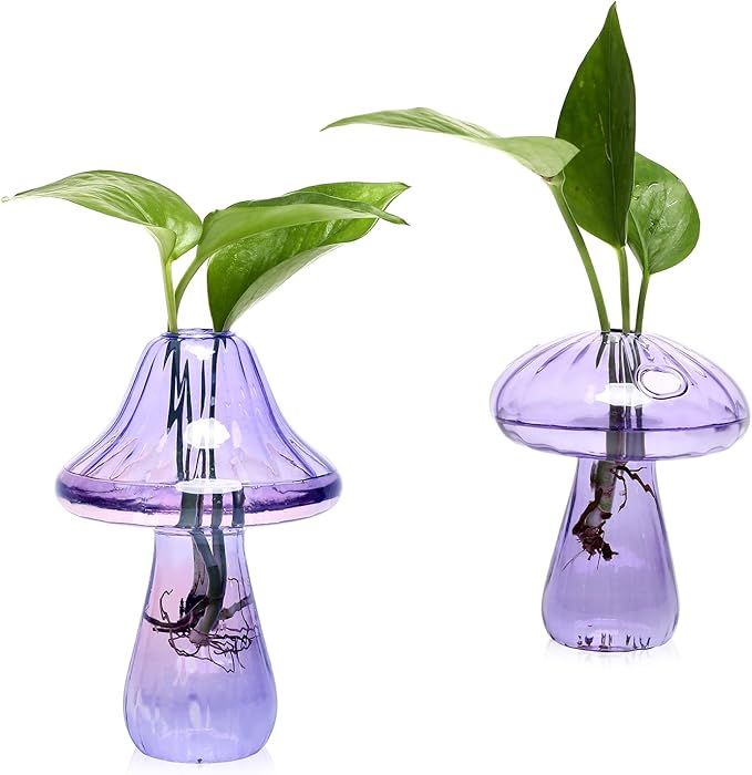 Mushroom Glass Vase Propagation Stations Flower Vases Home Decor Mushroom Planter Cute Vases Garden Decoration Set of 2