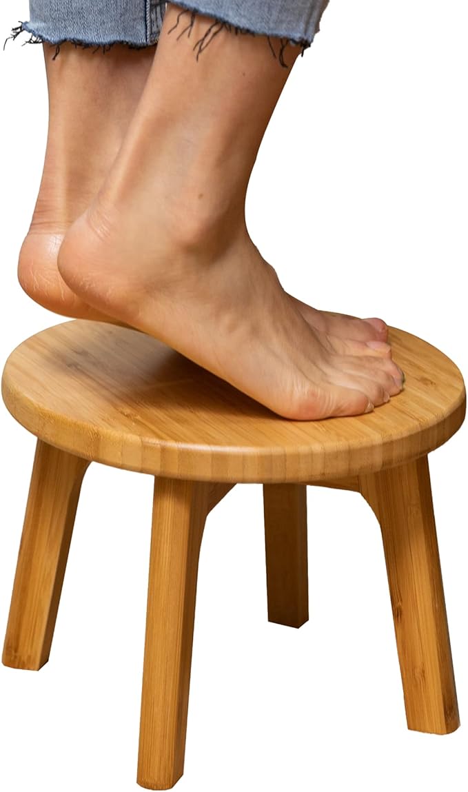 GOBAM Bamboo Step Stool, 7.3 inches - Sturdy Foot Stool for Adults and Kids, Portable Wooden Stool for Kitchen, Bathroom, Bedroom, or Toy Room - 300 lbs Capacity