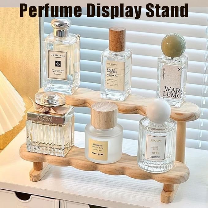 OULIGET Double Deck Wooden Display Riser Stand, Minifigures Doll Model Organizer Stand,Small Plant Perfume Jewelry Storage Rack for Desktop Window Sill Bar