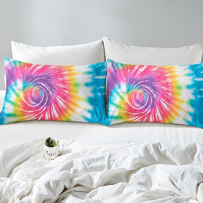 Tie Dye Sheet Set, Boho Trippy Swirl Bed Sheets, Bohemian Gypsy Bedding Set, Hippie Style Sheets, Colorful Kids Girls Women Bed Sheet Set Full, 1 Flat Sheet + 1 Fitted Sheet + 2 Pillow Case, Soft