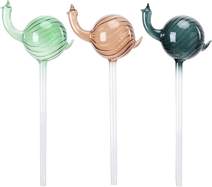 Glass Plant Watering Globes 3PCS Plant Watering Devices Self Watering Planter Insert Automatic Plant Waterer Indoor Snail Decoration