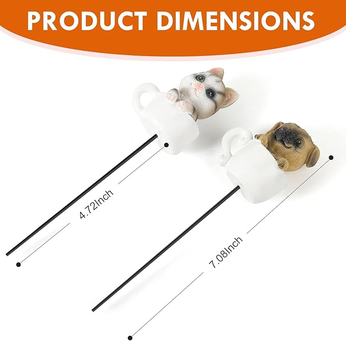 Cute Cat Mini Figurines with Stakes Adorable Garden Statues for Flower Plant Pot Decorations Miniaturefairy Garden Sculpture