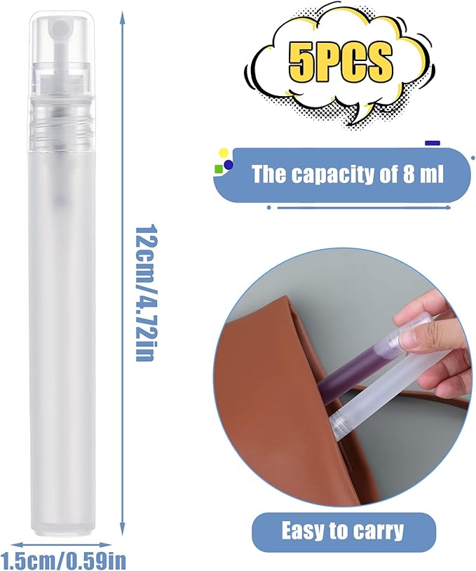 KINBOM 5 x 10ml Perfume Atomizers, Matte Plastic Refillable Spray Bottles for Travel Mist Fine Empty Spray Bottles for Hair Face Plants, 10 ml., 10ml
