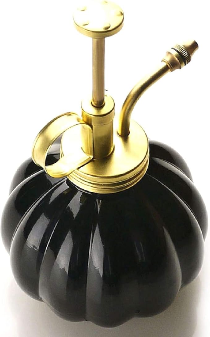 Vintage Style Glass Pumpkin Bottle Sprayer Watering Can Plant Mister with Brass Sprayer Head (Black)