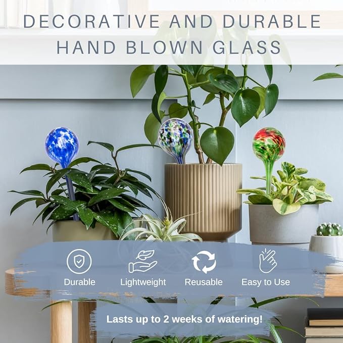 Lexi Home Mini Aqua Globes for Indoor Plants & Outdoor Plants, Watering Can for Plant, Self Watering Planters, Water Globe, Hand Blown Glass, 6 Pack Small, Yellow/Green/Red