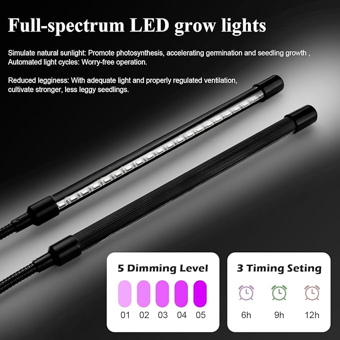 2-Pack 1020 Trays with 7.3'' Domes & Heat Mats & Grow Lights – Heavy-Duty 1020 Seed Starter Kits, Seedling Trays with Humidity Domes & Waterproof Heating Mats & LED Lights for Germination Propagation