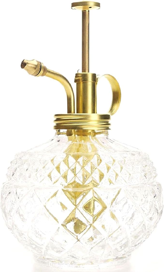 Plant Mister- Clear Color Glass Bottle & Brass Sprayer (Matt Gold)
