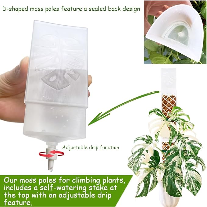 MIIIM 3 Pcs Self-Watering Moss Poles, D Shape Moss Pole Kit for Climbing Plants Indoor, Semi Transparent Monstera Plant Support, 39 Inches in Total Length