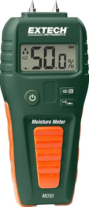 Extech MO50 Compact Pin Moisture Meter - Digital Water Leak Detector for Wood and Building Materials - Audible Alert, Moisture Drop Icons, Self-Test Cap - Handheld Tool