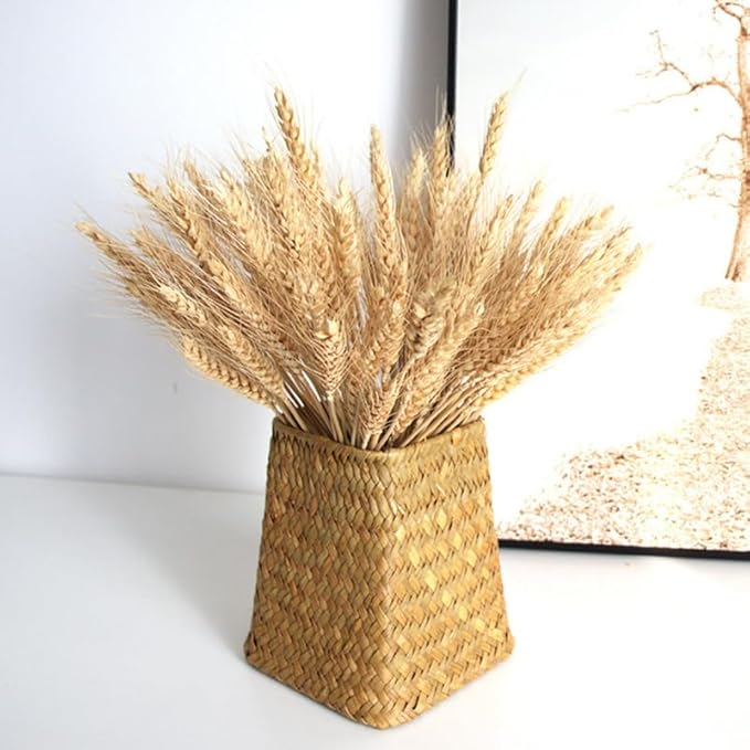 Ipetboom Wicker Flower Vase, Natural Seaweed Weave Basket Pastoral Rattan Vase Farmhouse Flower Basket, Dried Flower Pot Seagrass Storage Basket Organizer, 5.51 X 4.72 Inches