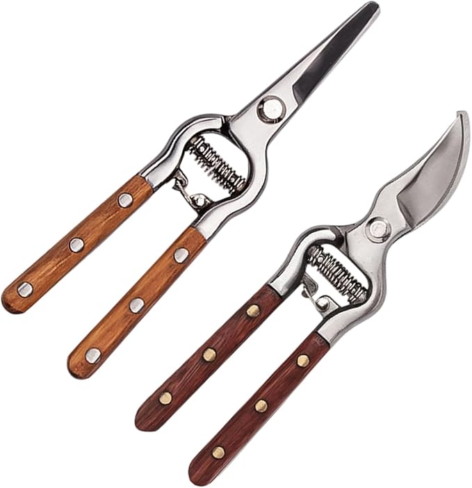 Pruning Shears – Stainless Steel Garden Scissors, Manual Hand Trimmer, Precision Cutting Tool | Curved Straight Tip Options, Spring Loaded Action, Easy Control Plant Care Solution for Flowers Vegetabl