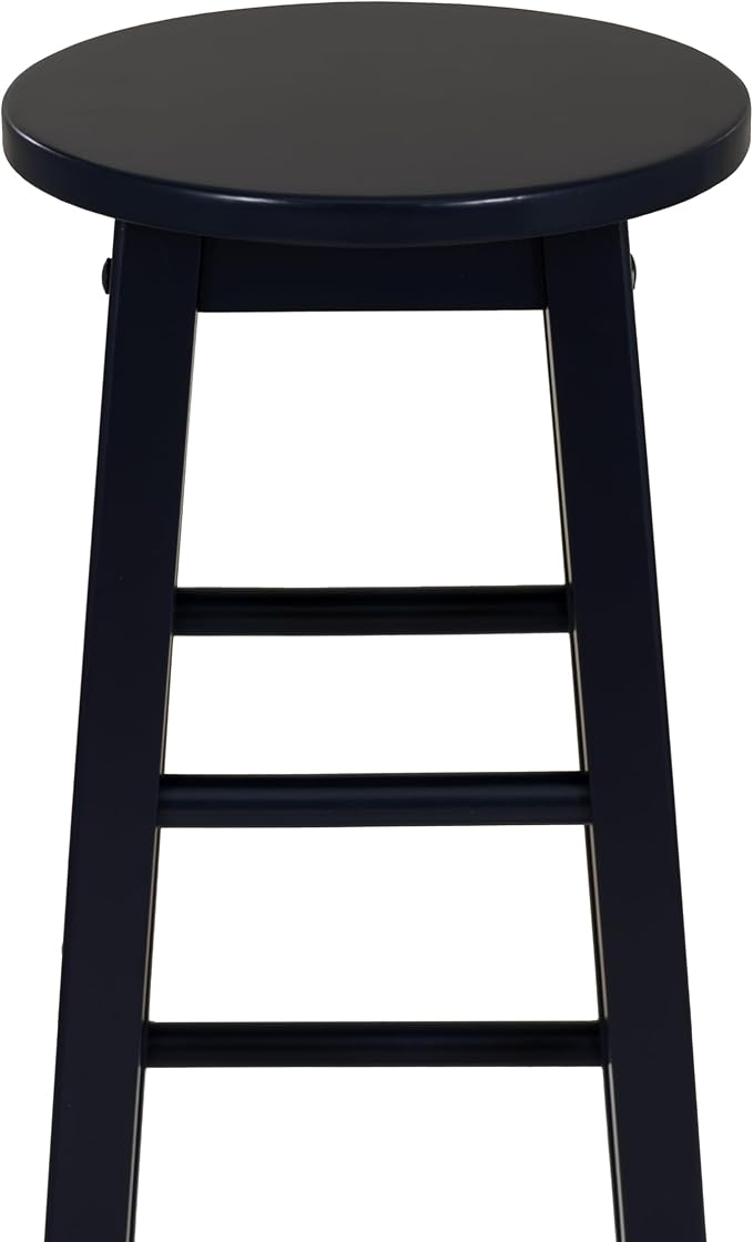 Linon Zeke Navy Blue Solid Wood Backless Round Barstool with 29 inch Seat Height