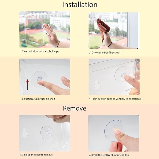 Sumerflos 2 Pack Window Shelves for Plants, Clear Acrylic Suction Cup Shelf, Window Sill Extender Floating Shelves for Indoor Plant, Flowers, Succulents, Seed Starter Pots