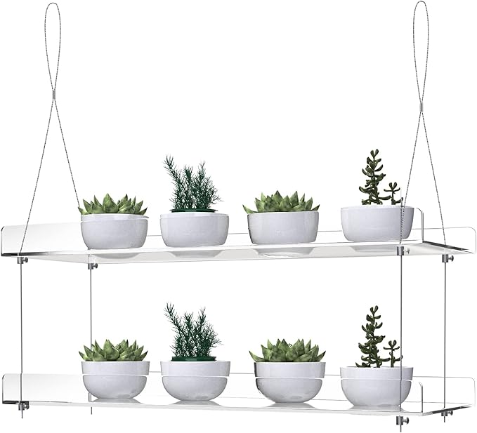 2-Tier Acrylic Window Display Shelves – 16" Adjustable Clear Racks for Herbs, flowers and Indoor Greenery in Kitchen & Bedroom