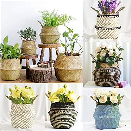 1pc Handmade Bamboo Storage Baskets Nordic Foldable Laundry Straw Wicker Rattan Seagrass Belly Garden Flower Pot Planter Basket