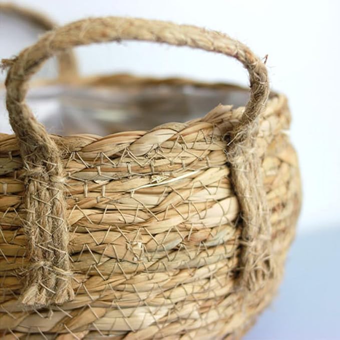 YZZY Woven Seagrass Basket for Storage Plant Pot Basket, Rattan Planter Indoor Baskets, Home Decor Plant Container (A, L-11.4 Inches)