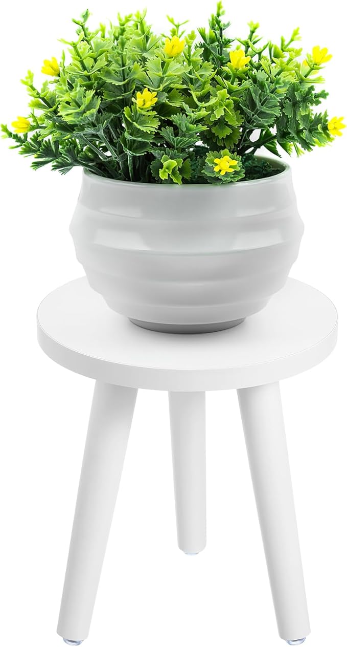 Cabilock Indoor Plant Stand, Wood Plant Table Stand, Boho Sturdy and Stable Flower Pot Holder, Single Bonsai Stool Holder Tall, Corner Modern Decor (White)