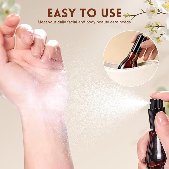 UPSTORE 3PCS Empty Refillable Amber Glass Spray Bottle Jars with Black Cap Cosmetic Vials Sample Packing Storage Containers Fine Mist Sprayer Automizer for Perfume Makeup Water (100ML/3.4oz)