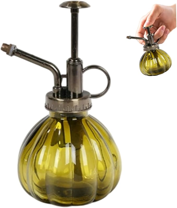 Plant Mister Pumpkin-Shaped 3x6 Vintage Green Color Plant Mister Spray Bottle with Handle Fine Mist Glass Spray Bottle for Indoor, Succulent