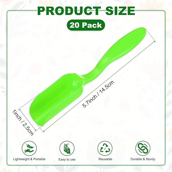 M METERXITY 20-Pack Mini Gardening Shovel Spoons, Plastic Garden Soil Scoops for Cultivation Digging Transplanting/Flower Planting/Plant Succulent, Colorful Small Gardening Tools [Green]