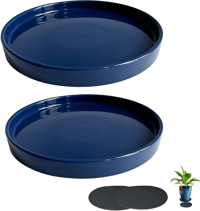 Yukfona Ceramic Plant Saucer Pot Tray Blue 2pcs-12 Inch, Planter Saucers 4 5 6 7 8 9 10 11 12 Inch for Indoors Outdoor, Durable Sturdy Flower Drainage Tray for Glazed Pots Base (12.5 Inch-Blue)