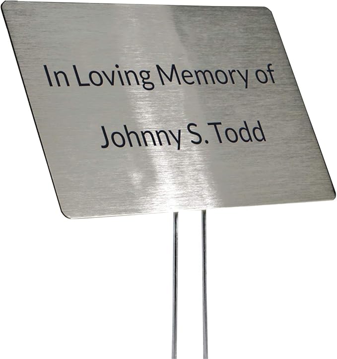 Stainless Steel Garden Sign. 6 x 4" sign with a 10" stake. Great as a Garden Memorial or Plant Label (Stainless Steel, 4 x 6")