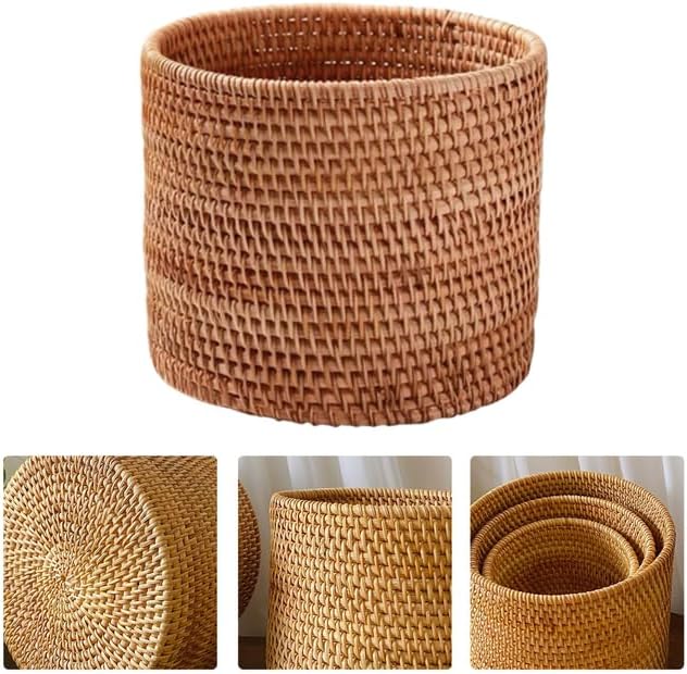 Basket Baskets Wicker Woven Storage Rattan Round Can Trash Fruit Seagrass Empty Bread Large Laundry Planter Blankets Gifts (17X17CM)